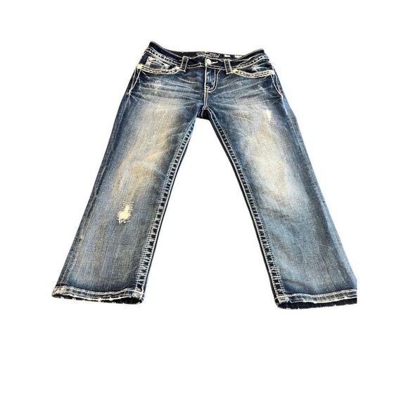 MISS ME Rhinestones embroidered capri jeans size 28 - Picture 6 of 10